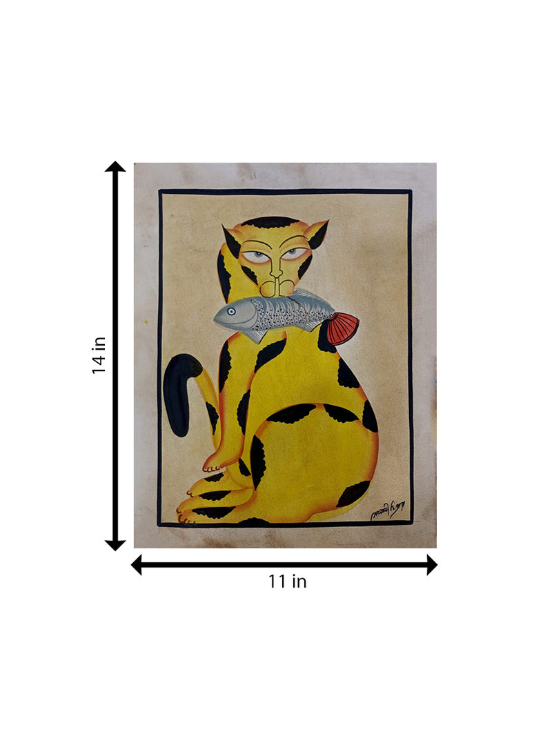 Buy Cat Holding a Fish in Kalighat by Sonali Chitrakar Painting from India