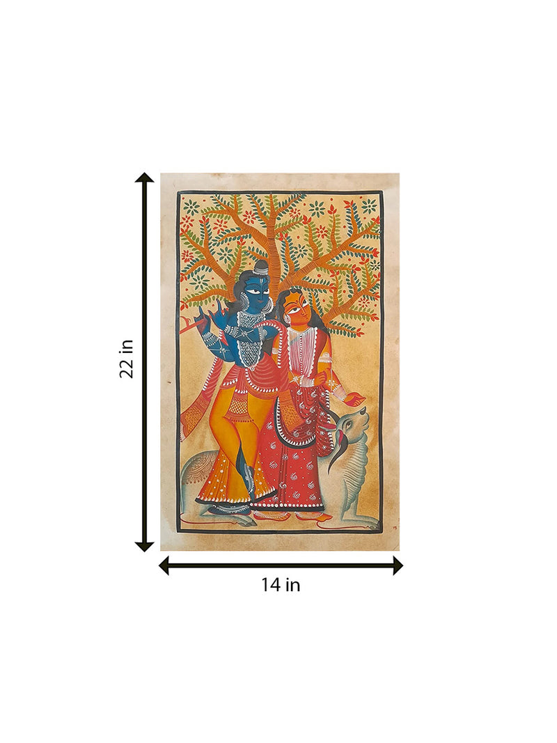 Divine embrace: Sacred love blossoms Khalighat Painting by Sonali Chitrakar For Sale