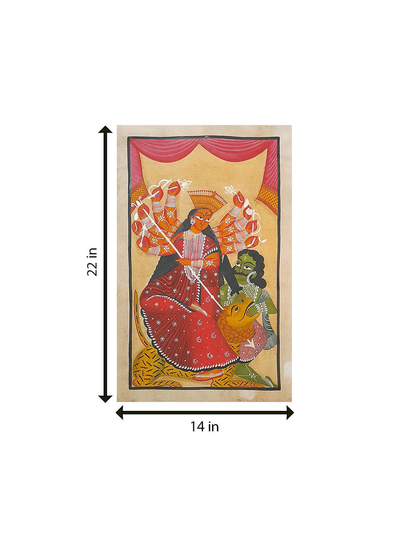 Eternal Conquest: Goddess Kali's Grace Khalighat Painting by Sonali Chitrakar for Sale