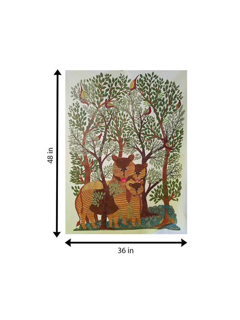 Forest and the Tigers in Gond by Sukhiram Maravi paiting for sales