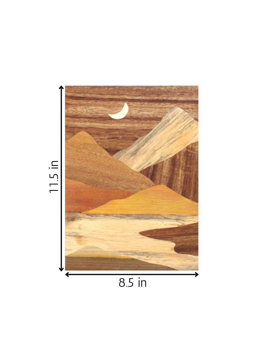 Wooden Moon and Mountains Design in wood Inlay