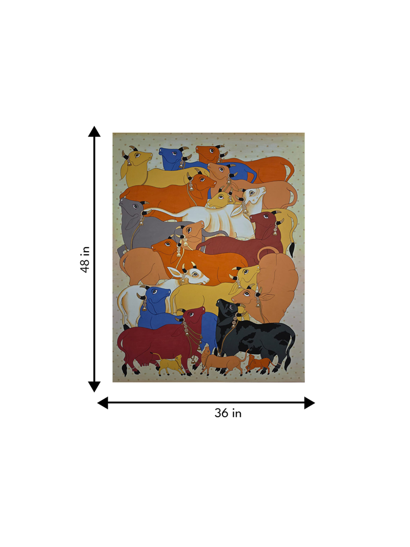 Sacred Cow Painting in Pichwai by Shehzaad Ali Sherani for Sale