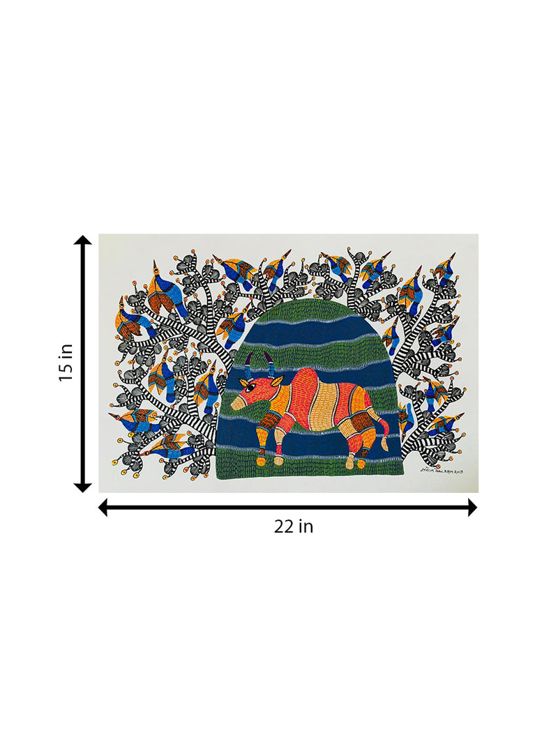 Shiv and Nandi – Gond Art by Saroj Venkat Shyam for Sale