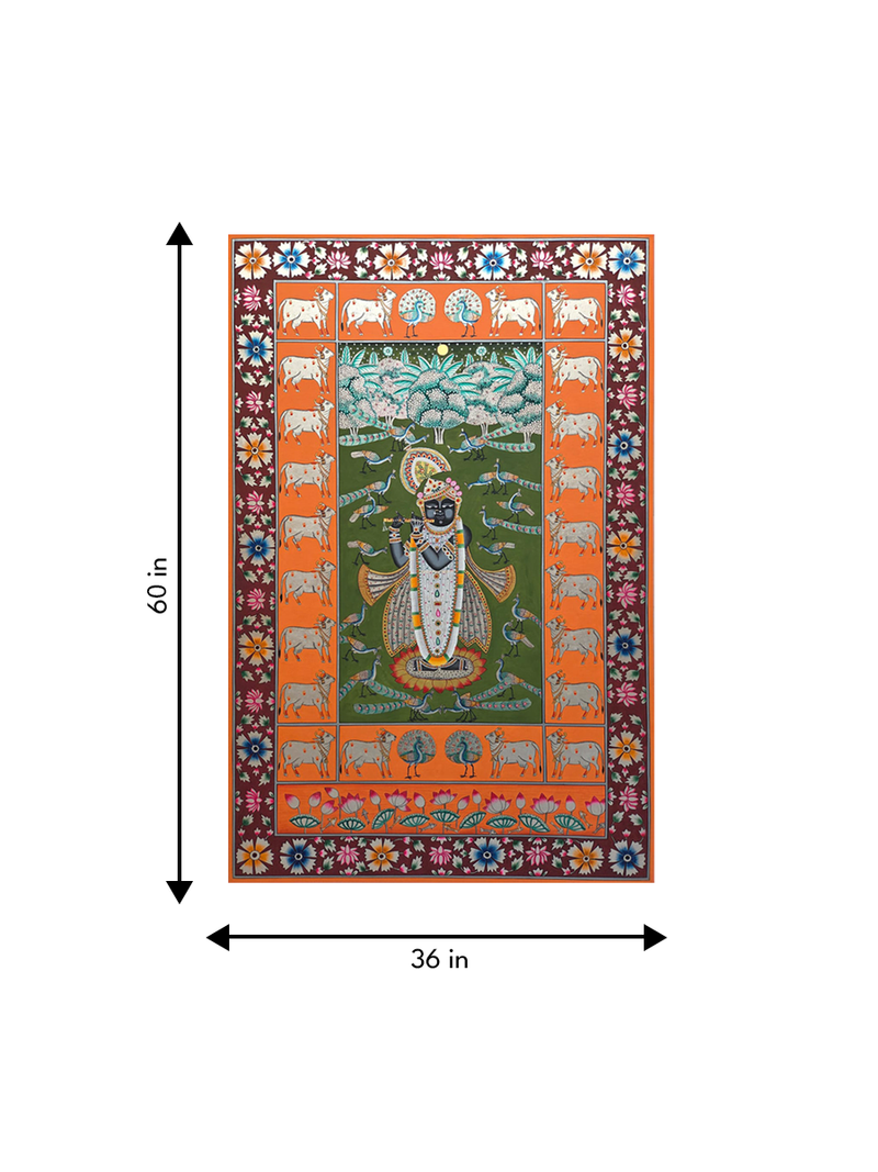 Shop for Shrinathji With Flute in Pichwai by Shehzaad Ali Sherani