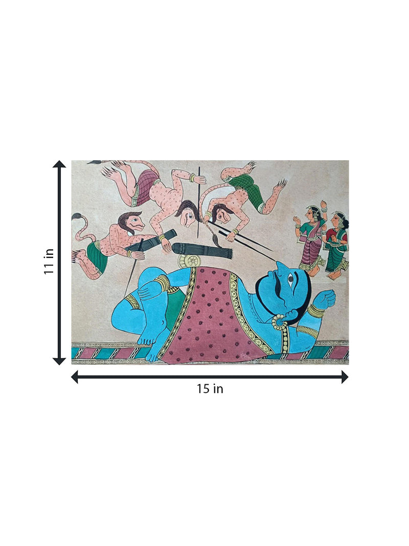 Sleeping Kumbhakarana: Chitrakathi Painting by Chetan Gangavane For Sale