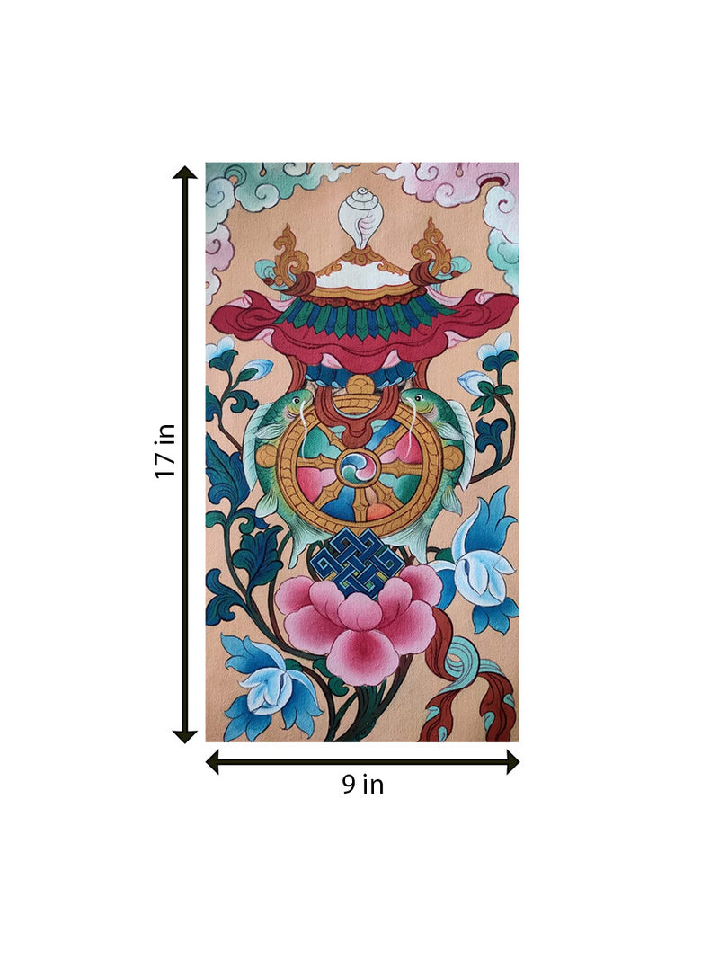 Buy The 8 Lucky Signs: Thangka Painting by Krishna Tashi Palmo