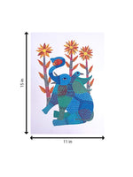 The Elephant and Bird in Gond by Kailash Pradhan