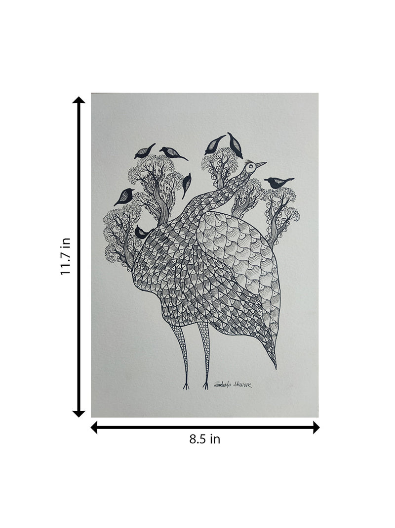 The Ostrich in Nature Reverie In Gond by Sandeep Dhurve For Sale