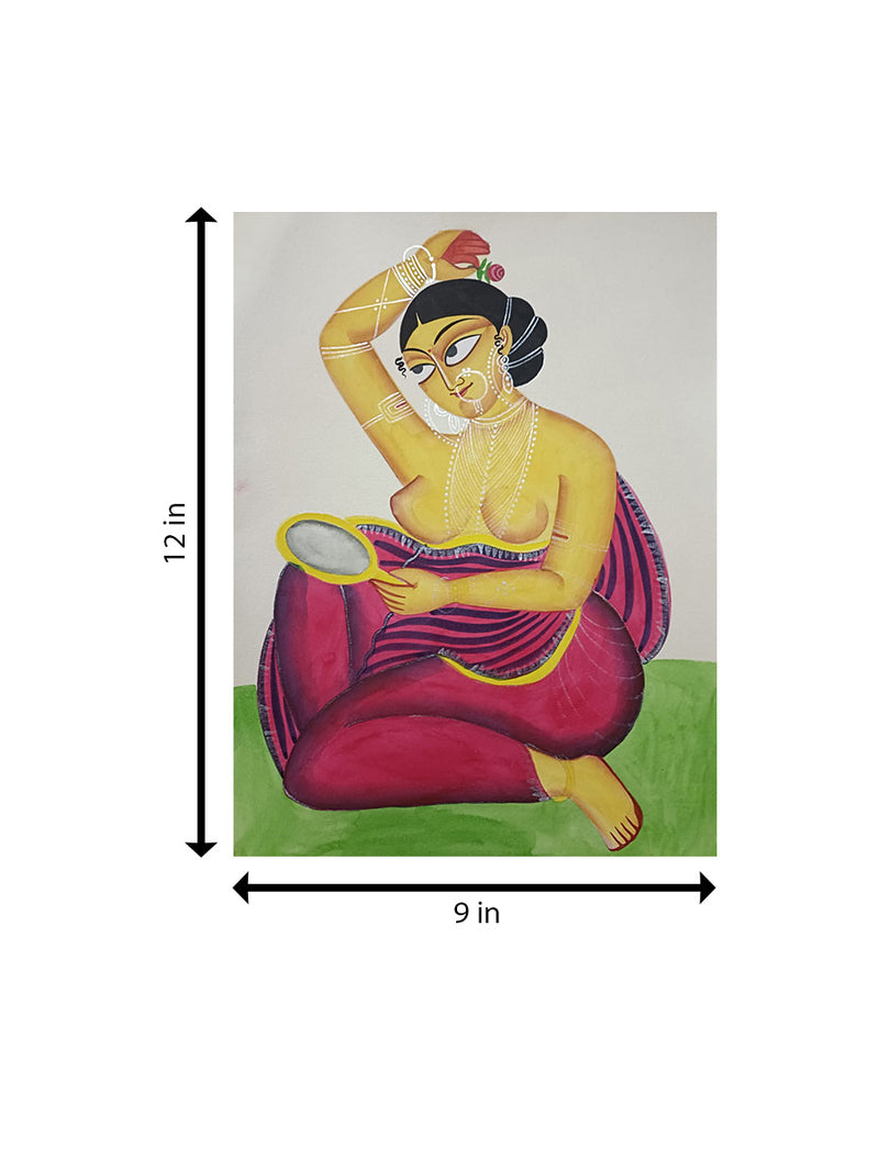 Woman admiring her beauty In Kalighat by Anwar Chitrakar artwork
