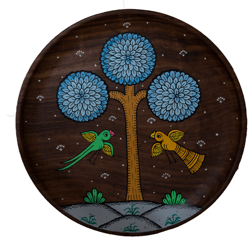 Tree of Life Pattachitra on Wooden Plate