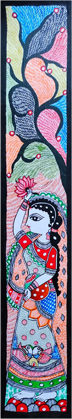 Buy Radiant imagery of woman under a tree with lotus and pot: Madhubani by Vibhuti Nath