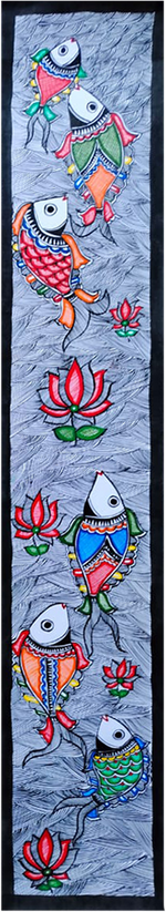 Fish and lotus motifs in Madhubani by Vibhuti Nath