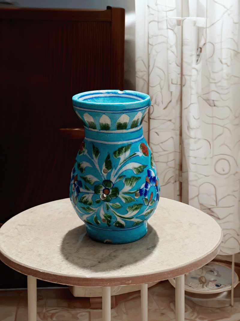 Blooms of Twilight: Tealight Serenity in the Blue Garden Blue Pottery By Gopal Saini for sale
