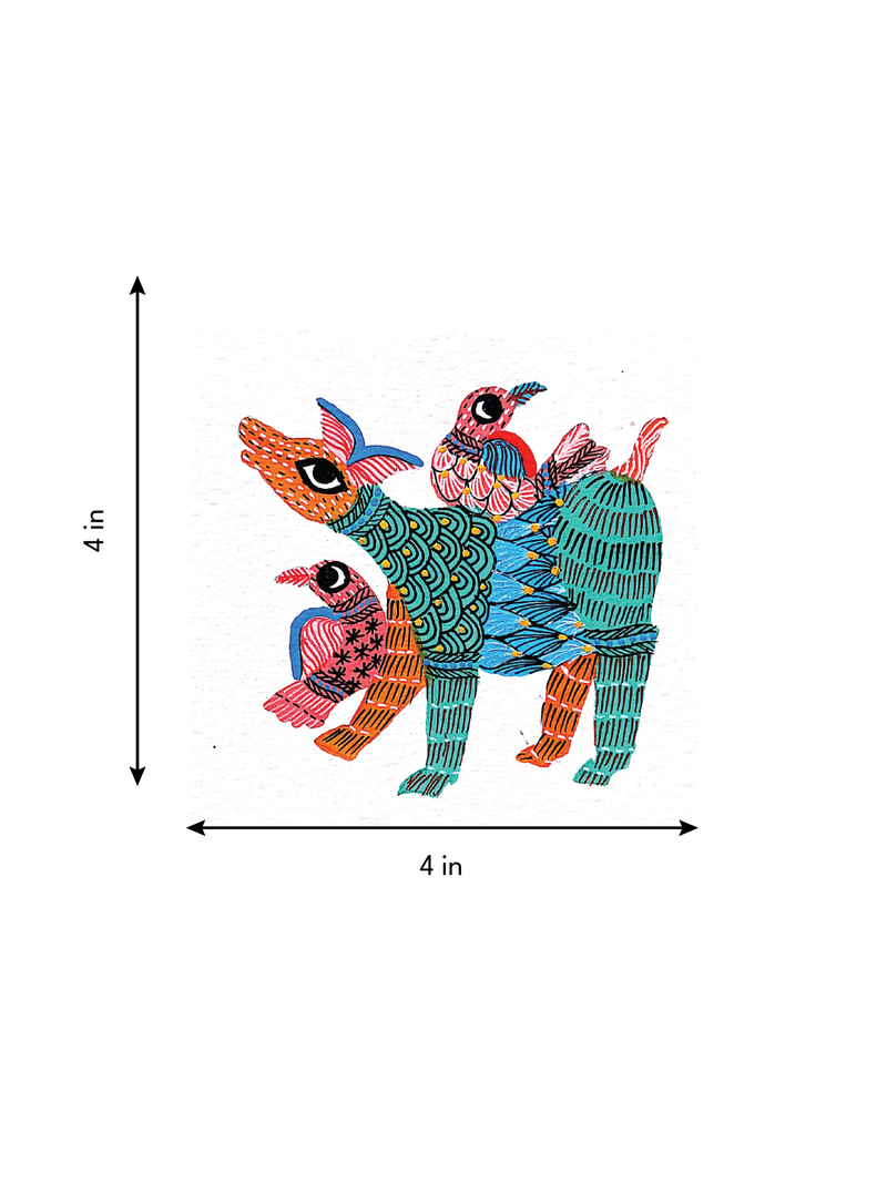 A Harmonious Ensemble: A Deer with Birds in Gond by Kailash Pradhan
