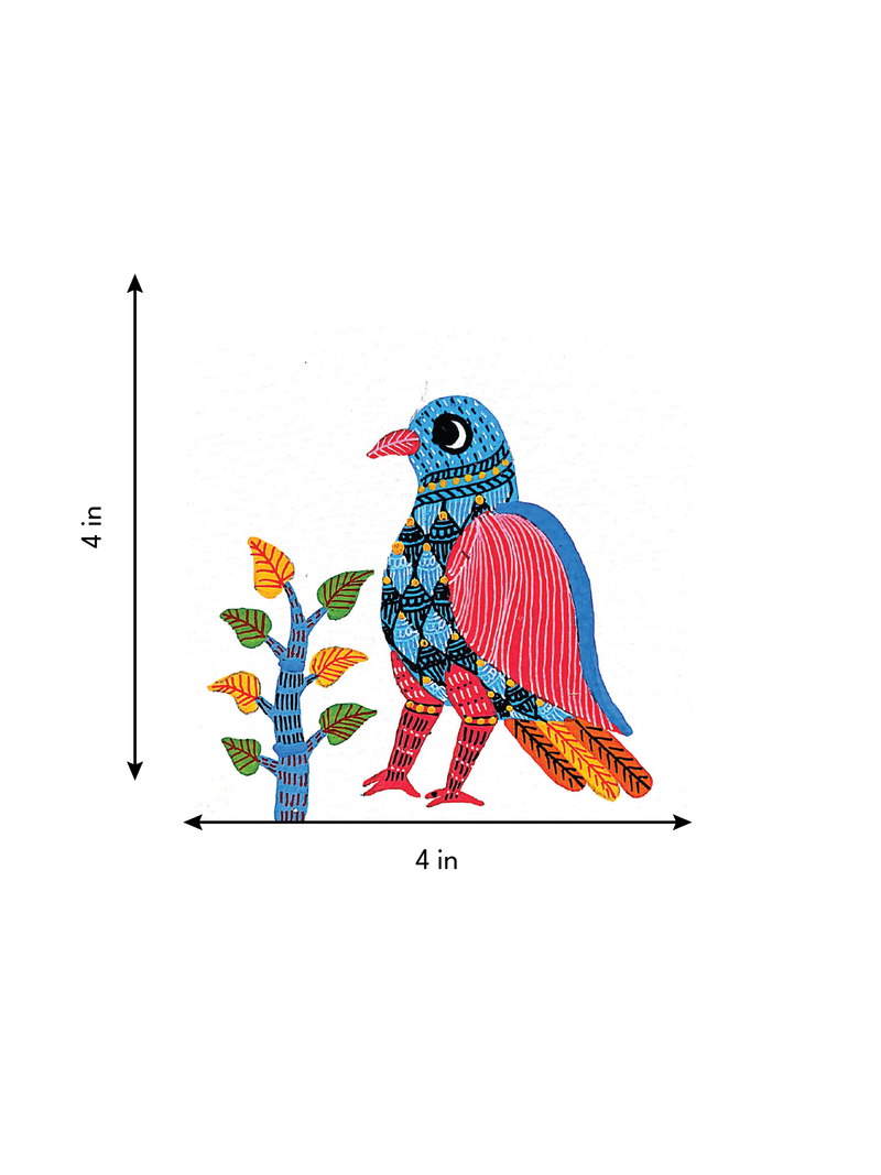 A Radiant Melody: Bird on a Branch in Gond by Kailash Pradhan