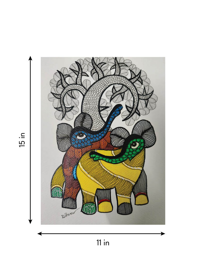A Walk in Nature: A Pair of Elephant in Gond by Choti Tekam