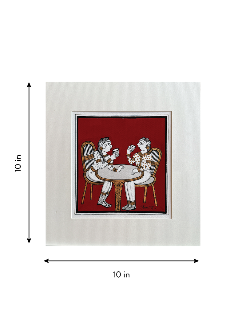 Coffee and Conversation: A Phad Painting by Kalyan Joshi