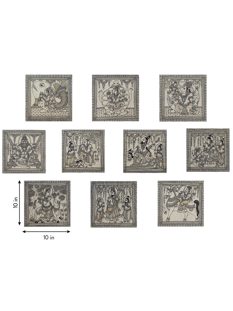 Dashavatar: The Ten Avatars of Vishnu in Kalamkari by Harinath N.