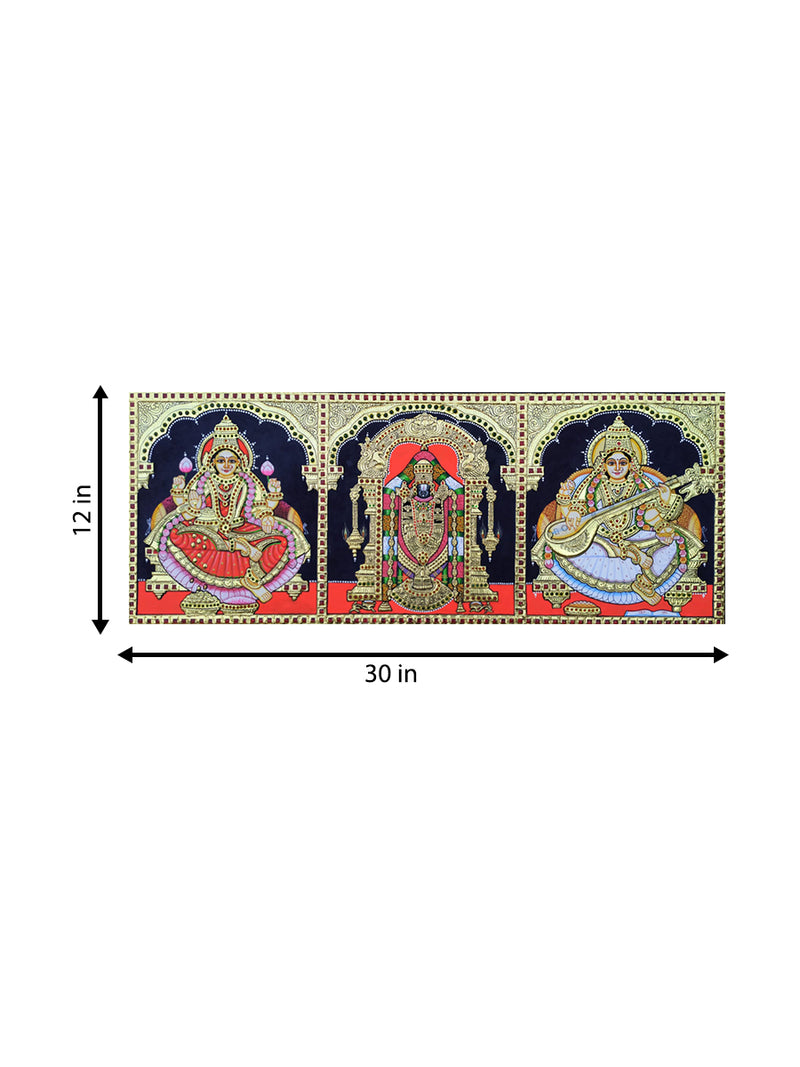 Divine Beauty: Lord Balaji, Goddess Lakshmi, and Goddess Saraswati in Tanjore Art by Sanjay Tandekar