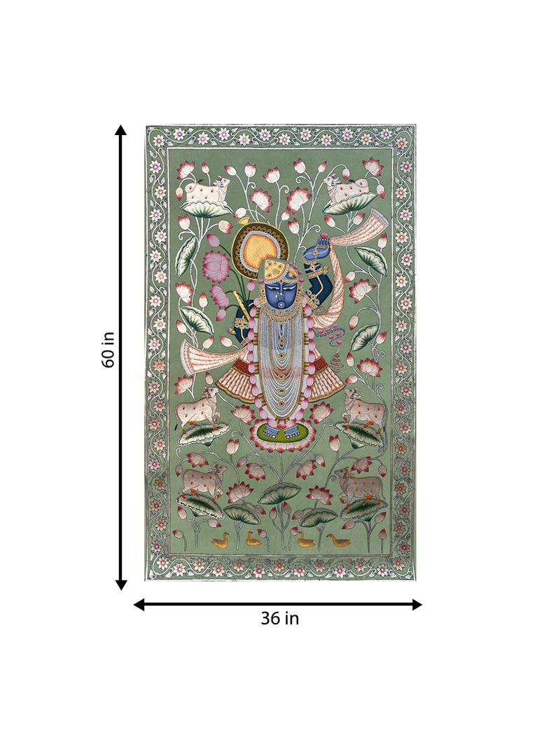 Divine Opulance: Shrinathji Amidst the Lotus Grove in Pichwai by Naveen Soni