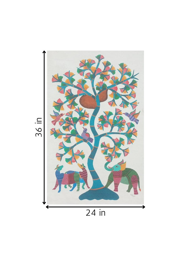 Elephant and Deer in Gond by Kailash Pradhan