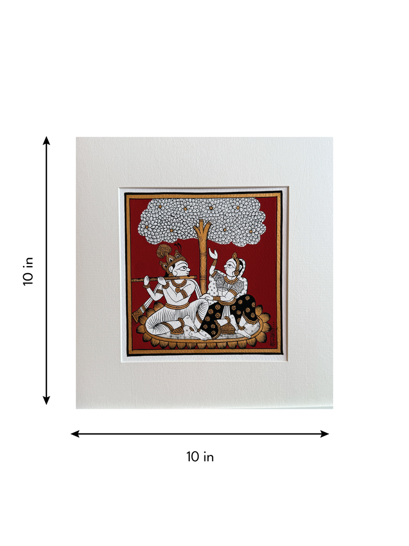 Eternal Shade of Love: Lord Krishna and Radha in Phad Painting by Kalyan Joshi