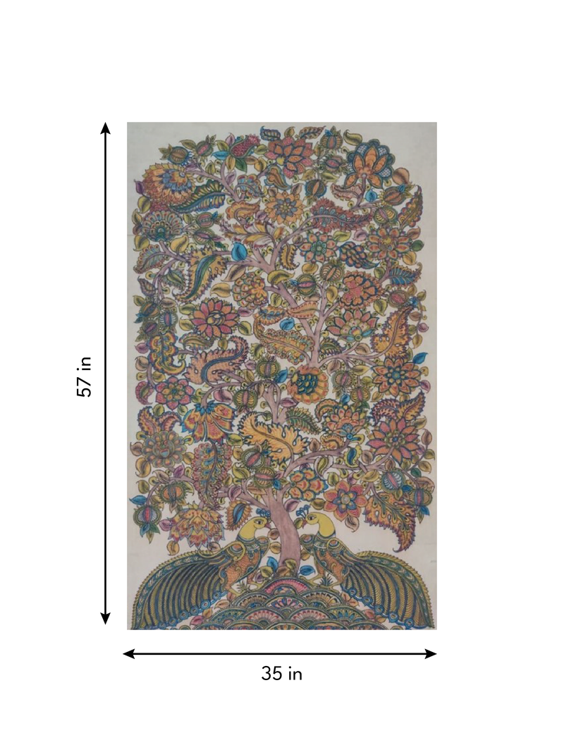 Floral Delight: Tree of life with Peacocks in Kalamkari by Harinath N