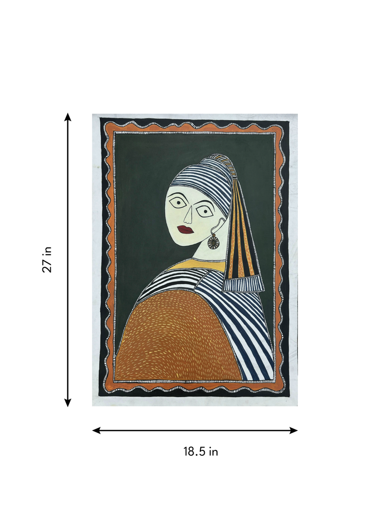 Girl with a Pearl Earring (Johannes Vermeer) in Madhubani by Izhar Ansari