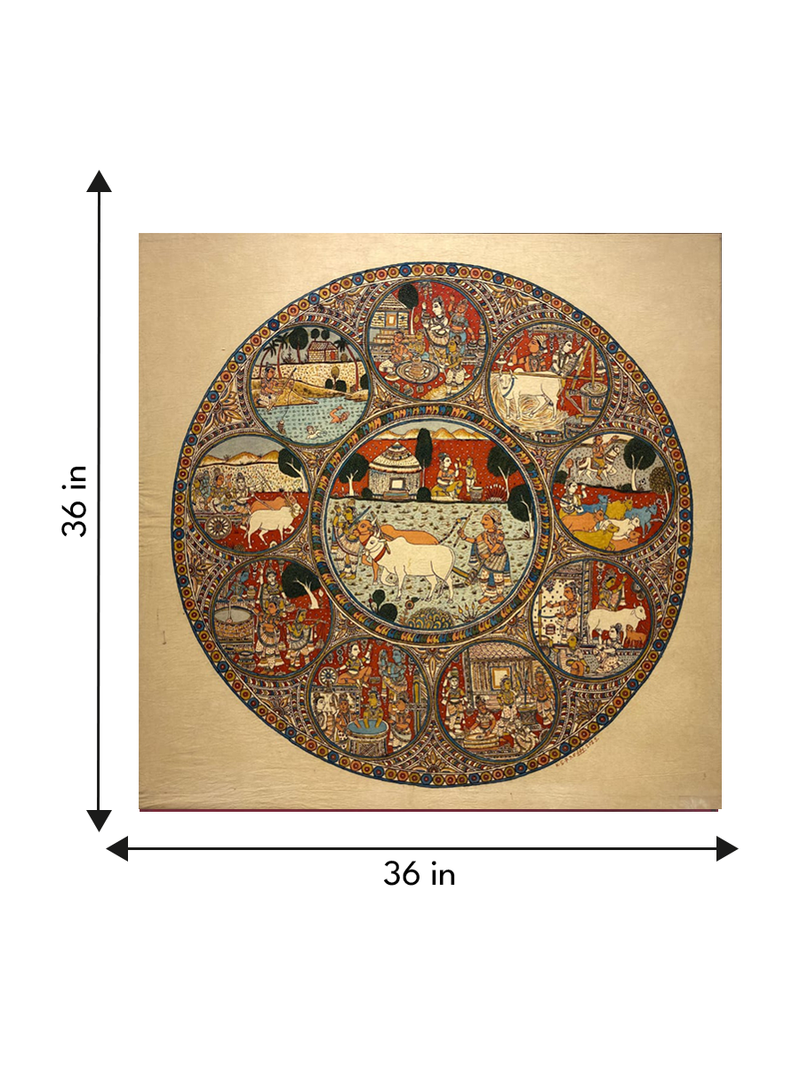 Grameen Jeevan: The Village Life in Kalamkari Painting by Siva Reddy