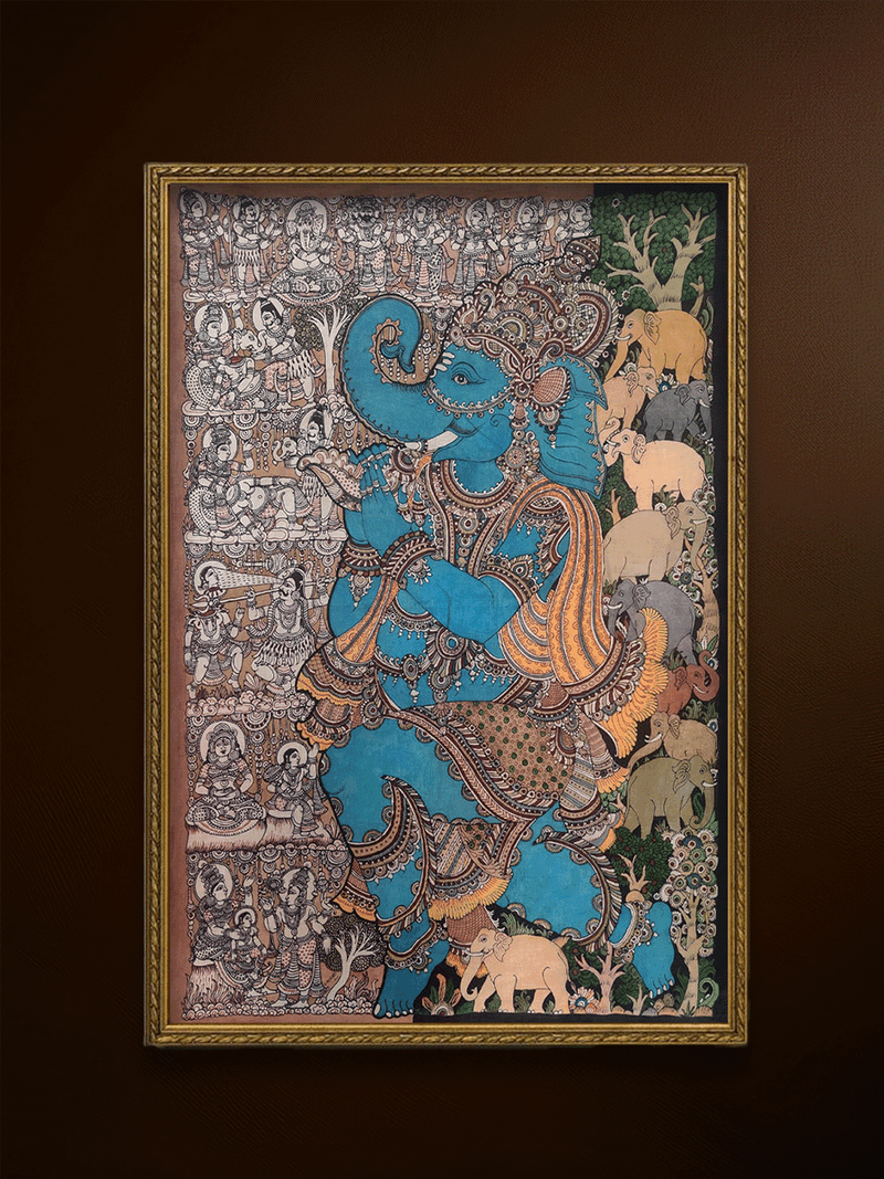 Herd of Cows in Kalamkari by Siva Reddy