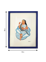 In Contemplation: Nayika (Heroine) and Peacock in Kalighat by Uttam Chitrakar