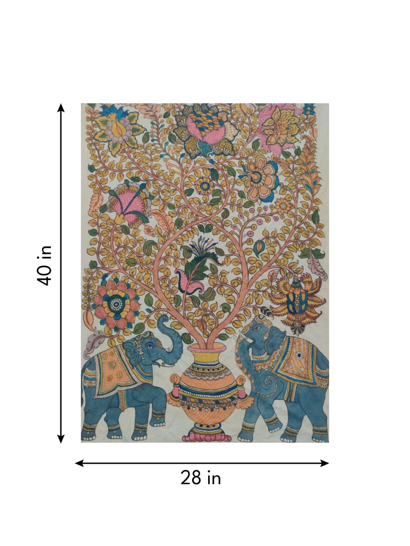 Kalpavriksha with Elephants in Kalamkari by Harinath N.