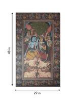Lord Krishna and Radha with Sacred Cows in Kalighat and Pattachitra Art by Sonali Chitrakar