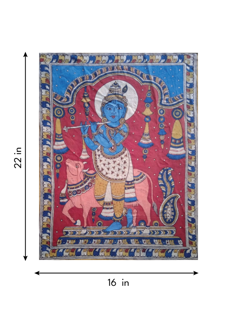 Lord Krishna and the Sacred Cow in Kalamkari by Siva Reddy