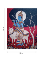 Lord Krishna with Sacred Cow in Kalamkari by Siva Reddy