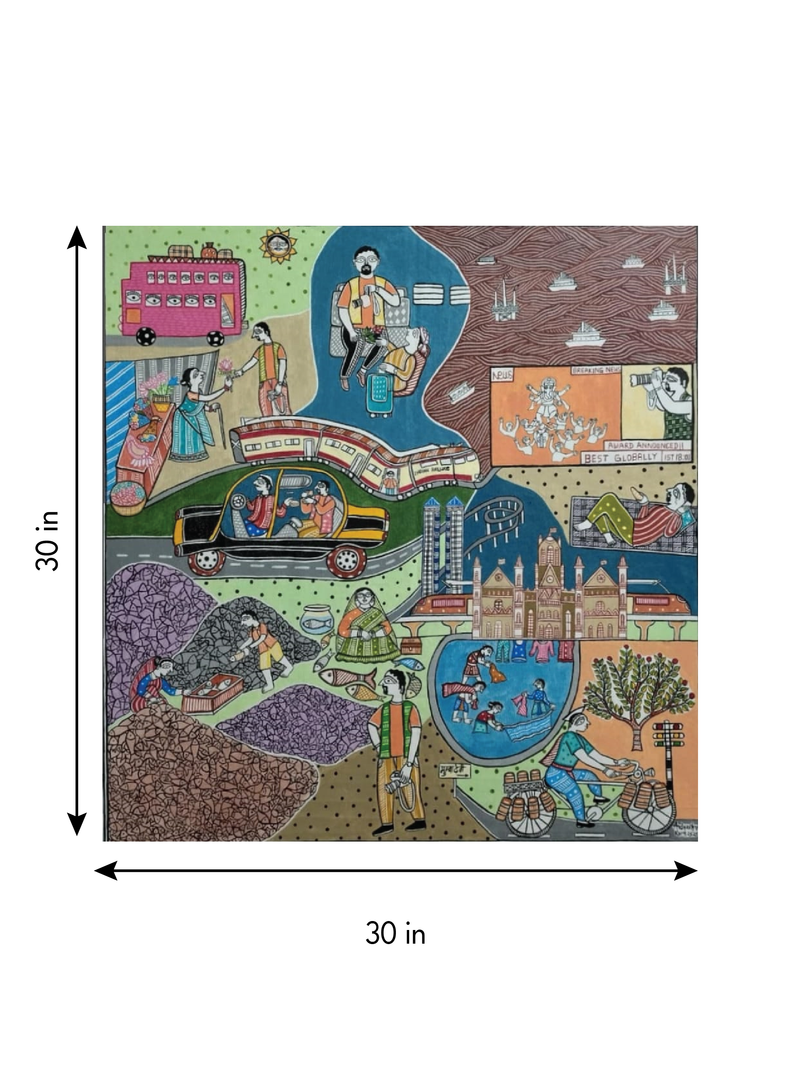 Mumbai Cityscape in Madhubani by Avinash Karn
