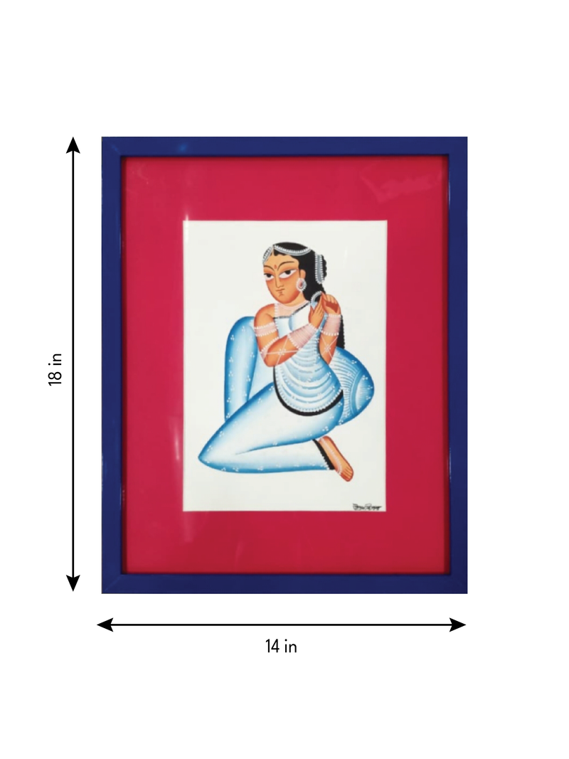 Nayika (Heroine) Playfully Adjusting her luscious Hair in Kalighat by Uttam Chitrakar