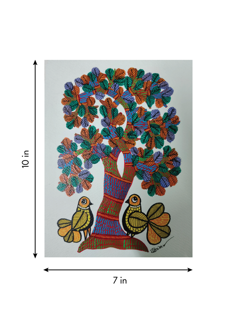 Pair of Birds Under the Tree in Gond by Choti Tekam