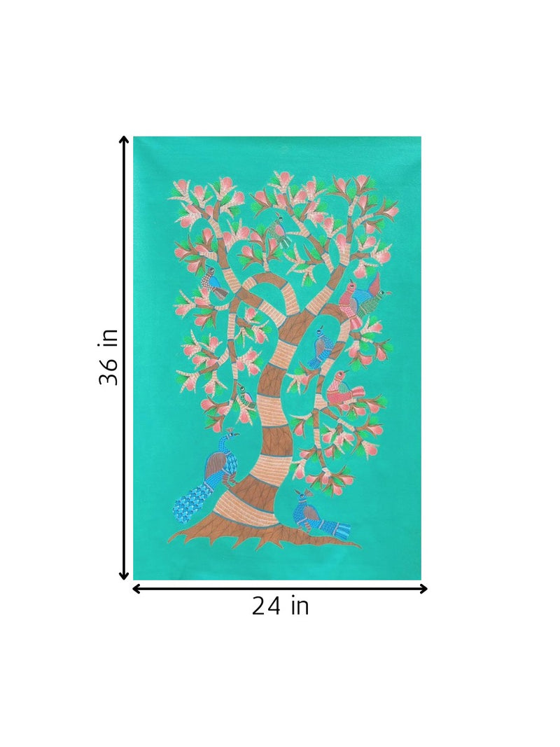 Peacock and Tree in Gond by Kailash Pradhan