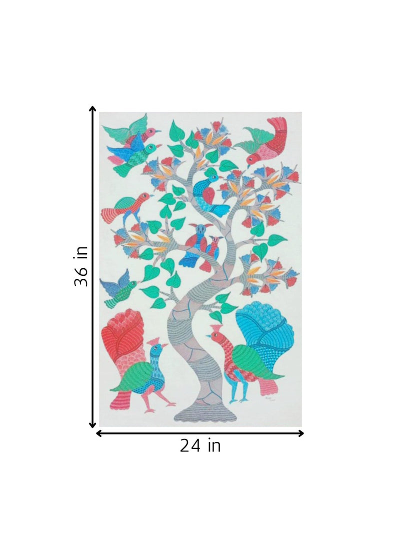Peacocks and Birds in Gond by Kailash Pradhan