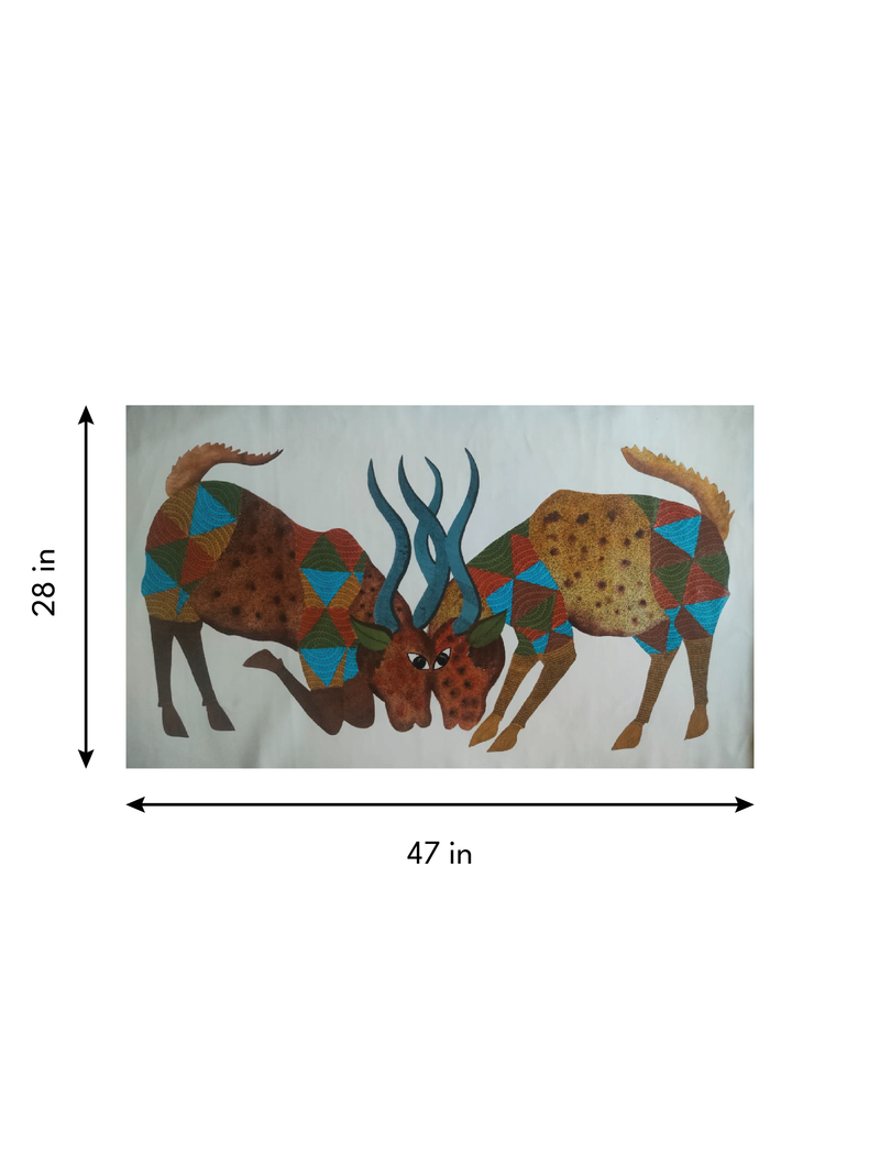 Playful Deer in Gond by Sukhiram Maravi
