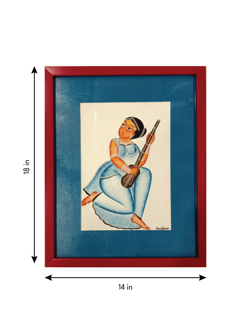 Playing the Tanpura: Nayika (Heroine) in Kalighat by Uttam Chitrakar