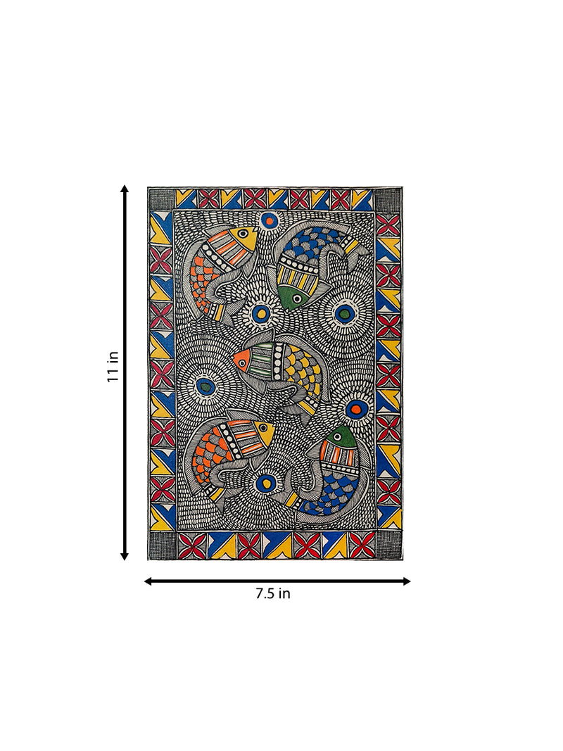 Swirling Fishes in Madhubani by Ambika Devi