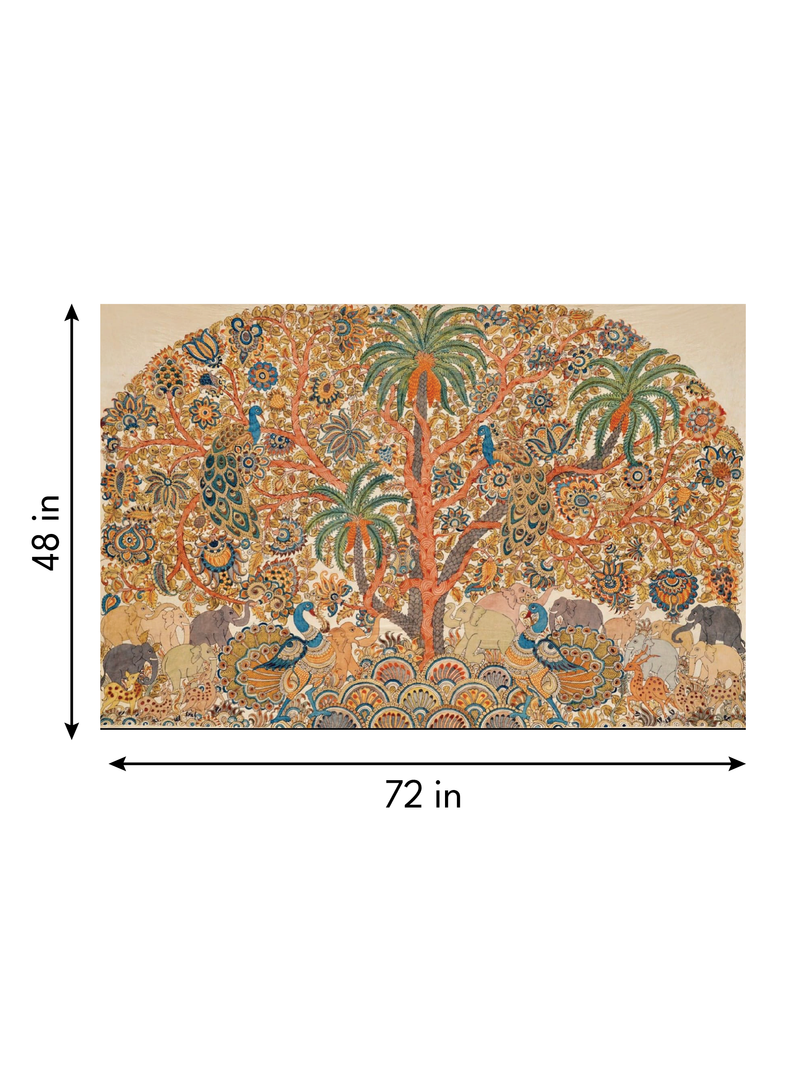 The Canopy of Nature: Tree of Life and Fauna in Kalamkari painting by Harinath.N