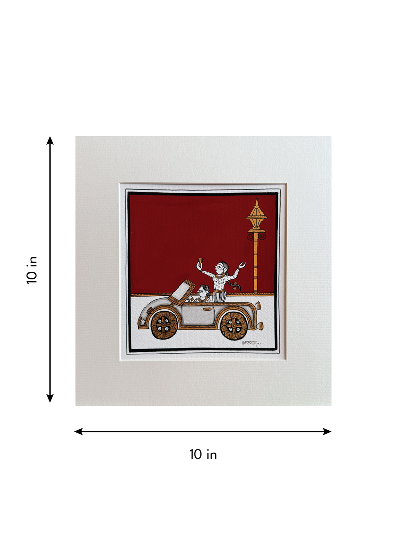 The Carefree Car Drive in Phad Painting by Kalyan Joshi
