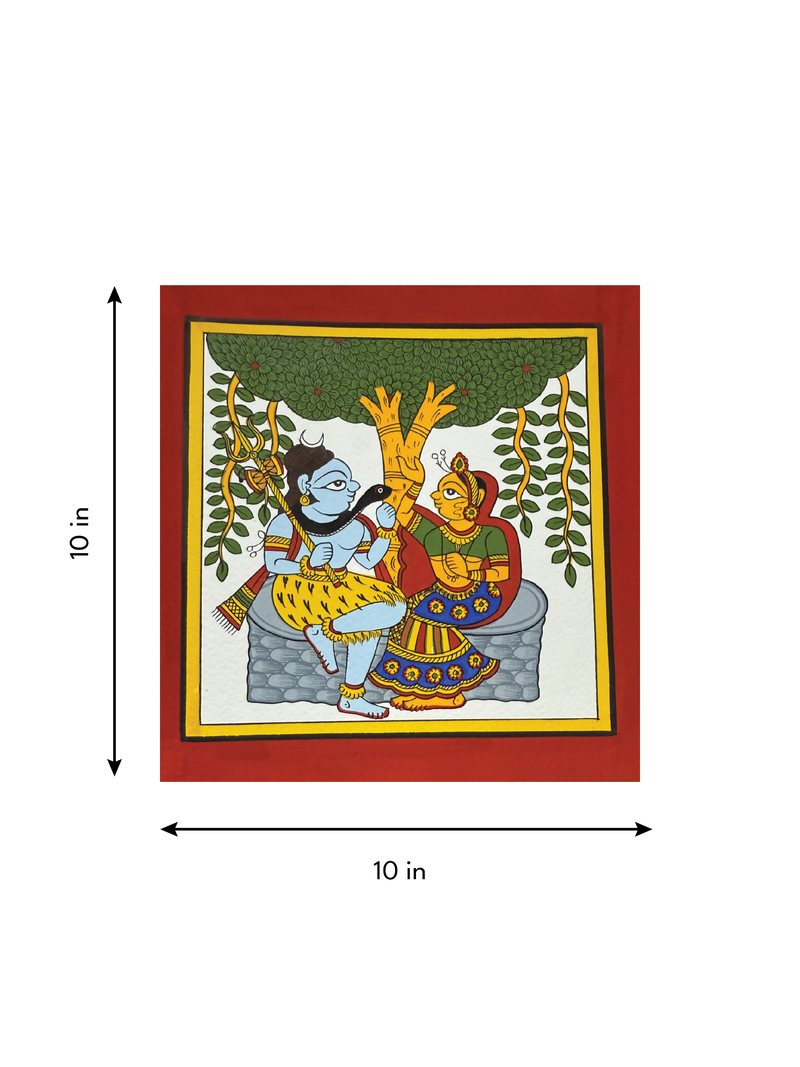 The Celestial Couple: Lord Shiva and Goddess Parvati Under The Sacred Tree in Phad by Kalyan Joshi
