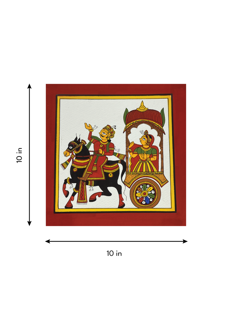 The Chariot Ride: Charioteer and Princess in Phad Painting by Kalyan Joshi