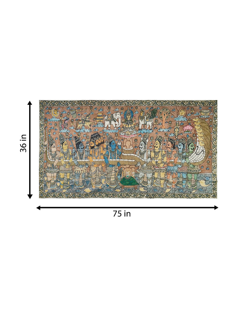 The Churning of the Cosmic Ocean: Ksheera Sagara Madhanam in Kalamkari by Harinath N
