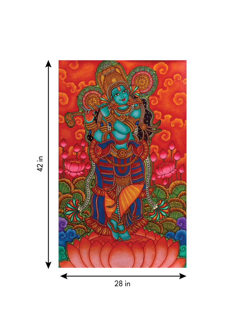 The Divine Flautist: Lord Krishna in Kerala Mural by Adarsh