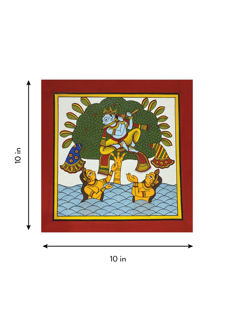 The Divine Leelas of Lord Krishna: Vastraharan in Phad Painting by Kalyan Joshi